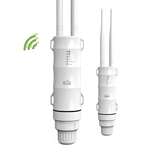 Outdoor WiFi Range Extender, High Power 2.4GHz Outdoor WiFi Repeater Wireless Access Point, Dual Omni Directional Antennas, Passive Poe, IP65 Weatherproof, Extend WiFi to Your Garden Backyard