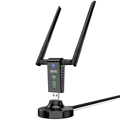 WiFi Adapter 1750mbps,QGOO Wireless USB Adapter Dual Band 2.4GHz/450Mbps 5GHz/1300Mbps High Gain 5dBi Antennas USB 3.0 Wireless Network Adapter for Desktop Laptop PC Windows XP/7/8/8.1/10/11