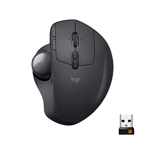 Logitech MX Ergo Wireless Trackball Mouse – Adjustable Ergonomic Design, Control and Move Text/Images/Files Between 2 Windows and Apple Mac Computers (Bluetooth or USB), Rechargeable, Graphite
