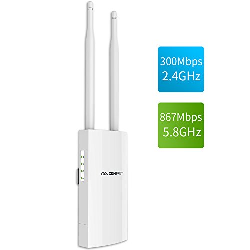 COMFAST AC1200 High Power Outdoor Wireless Access Point with Poe, 2.4GHz 300Mbps or 5.8GHz 867Mbps Dual Band 802.11AC Wireless WiFi Access Points/Router/Bridge, Used for Outdoor WiFi Coverage