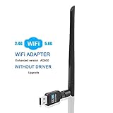 QGOO WiFi Adapter ac600Mbps，Wireless USB Adapter 2.4GHz/5.8GHz Dual Band 802.11 ac Network LAN Card for Desktop Laptop PC Support Windows 10/8.1/8/7/XP/Vista/Mac OS10.6-10.13 (Without Drive)