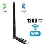 USB Wifi Adapter 1200Mbps TECHKEY USB 3.0 Wifi Dongle 802.11 ac Wireless Network Adapter with Dual Band 2.4GHz/300Mbps+5GHz/866Mbps 5dBi High Gain Antenna for Desktop Windows XP/Vista/7/8/10 Linux Mac