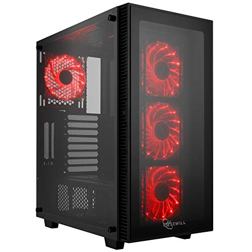 Rosewill ATX Mid Tower Gaming PC Computer Case with Red LED Fans, 360mm AIO Water Cooling Radiator Support, 3 Sided Tempered Glass, Great Cable Management/Airflow - CULLINAN MX-Red