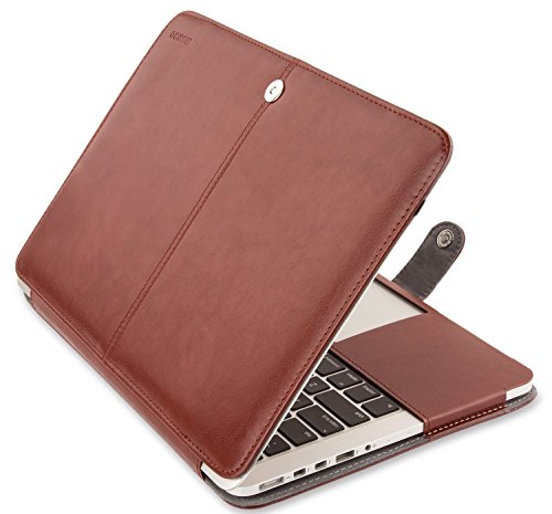 MOSISO MacBook Pro 13 inch Case, Premium PU Leather Book Folio Protective Stand Cover Sleeve Compatible with MacBook Pro 13 inch Retina (A1502/A1425, Version 2015/2014/2013/end 2012), Brown