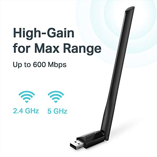 TP-Link USB Wifi Adapter for PC AC600Mbps Wireless Network Adapter for Desktop with 2.4GHz/5GHz High Gain Dual Band 5dBi Antenna, Supports Windows 10/8.1/8/7/XP, Mac OS 10.9-10.14 (Archer T2U Plus)