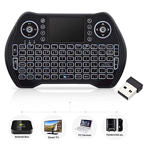 Mini Wireless Keyboard with Touchpad Mouse, Wireless Keyboard for Smart TV, Multimedia Remote Keyboard for Android TV Box,Laptop,Xbox 360,PC,PS3-RGB Backlit