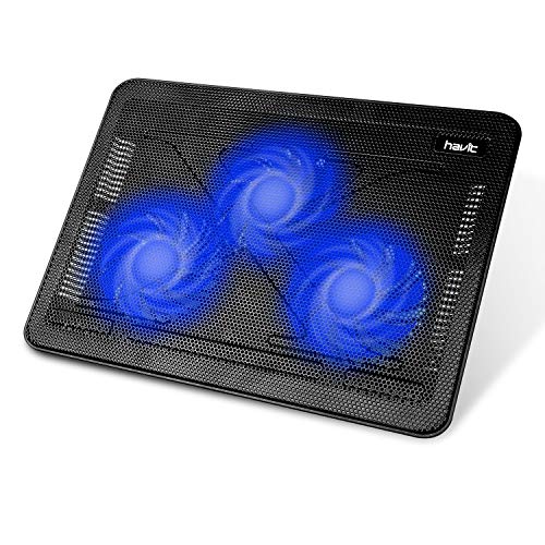 Havit HV-F2056 15.6-17 Inch Laptop Cooler Cooling Pad - Slim Portable USB Powered (3 Fans) (Black+Blue)