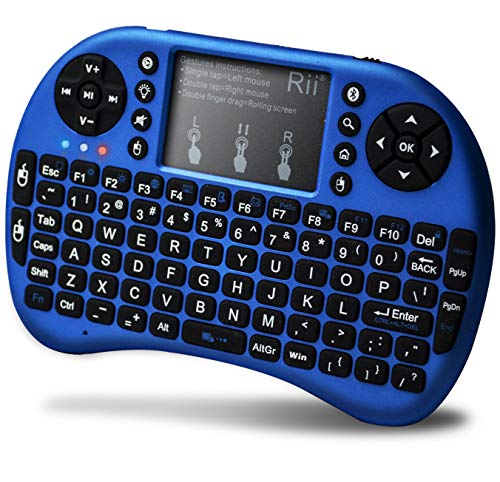 Rii Mini Bluetooth Keyboard with Touchpad＆QWERTY Keyboard, Backlit Portable Wireless Keyboard for Smartphones/ Laptop/PC/Tablets/Windows/Mac/TV/Xbox/PS3/Raspberry Pi .(i8+ Blue)
