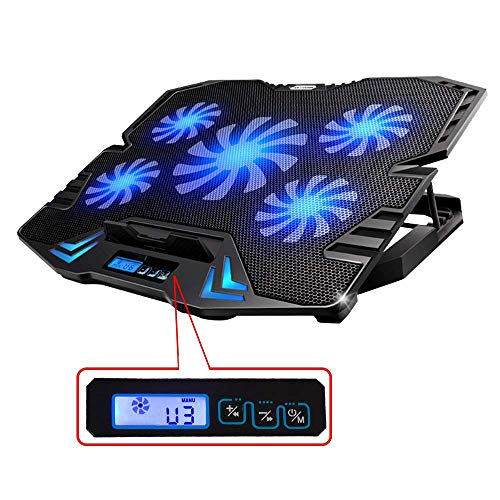 TopMate C5 12-15.6 inch Gaming Laptop Cooler Cooling Pad | 5 Quiet Fans and LCD Screen | 2500RPM Strong Wind Designed for Gamers and Office