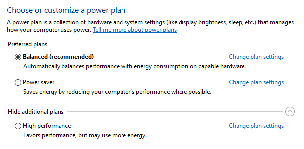 Windows 10 Power Options Menu